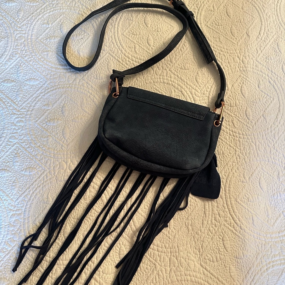 Free People Suede Blue Fringe Handbag Crossbody NWOT - Picture 3 of 13